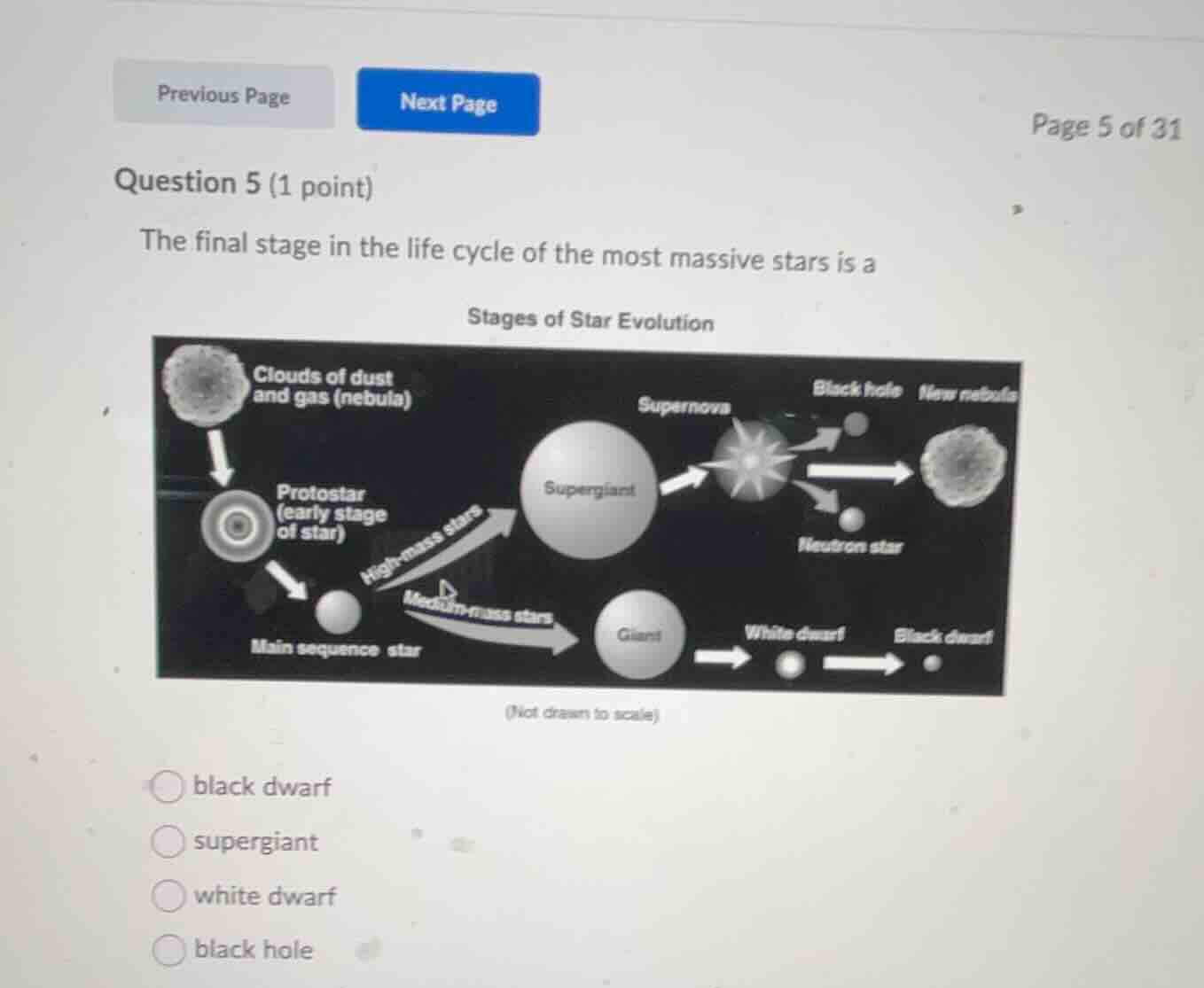 question 5 (1 point) the final stage in the life cycle of the most mass…