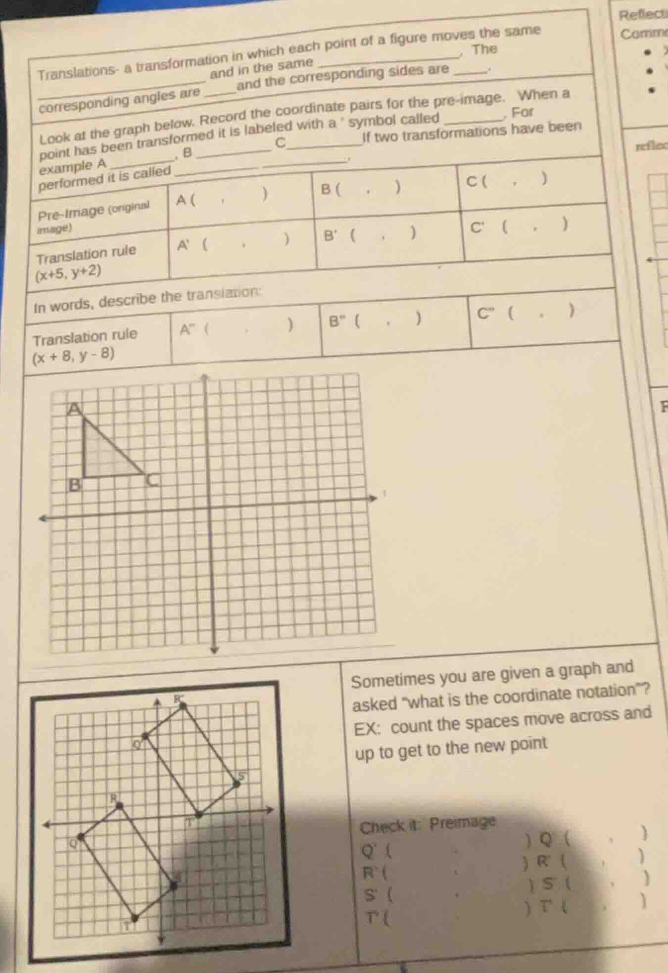translations- a transformation in which each point of a figure moves th…