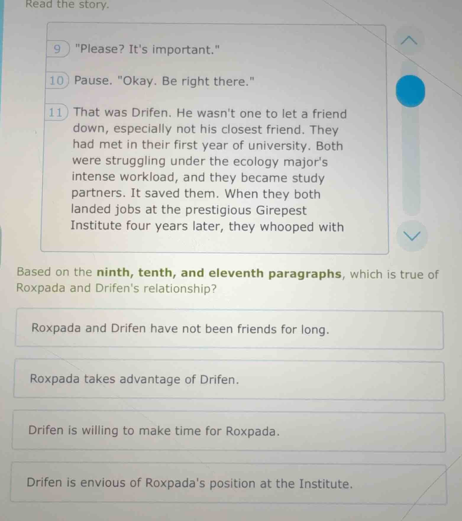 read the story. 9 \please? its important.\ 10 pause. \okay. be right th…