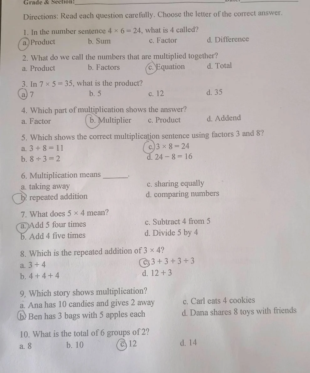 grade & section: directions: read each question carefully. choose the l…