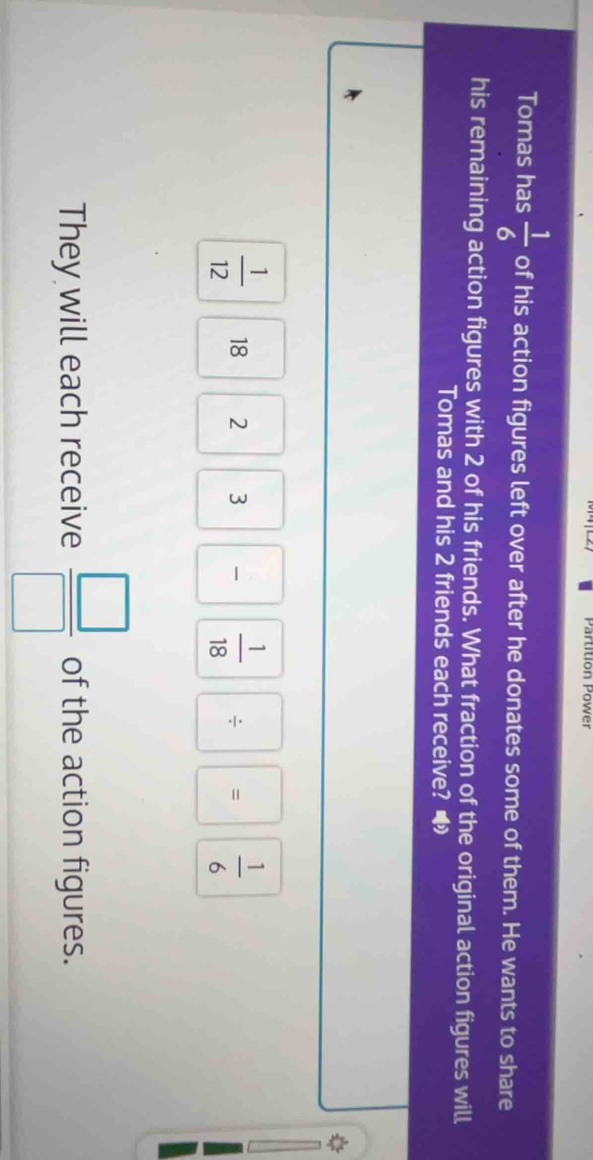 tomas has \\(\frac{1}{6}\\) of his action figures left over after he do…