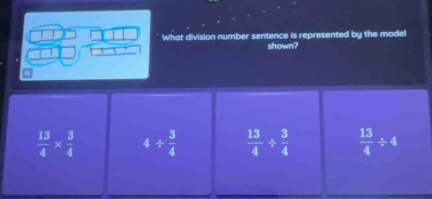 what division number sentence is represented by the model shown? option…