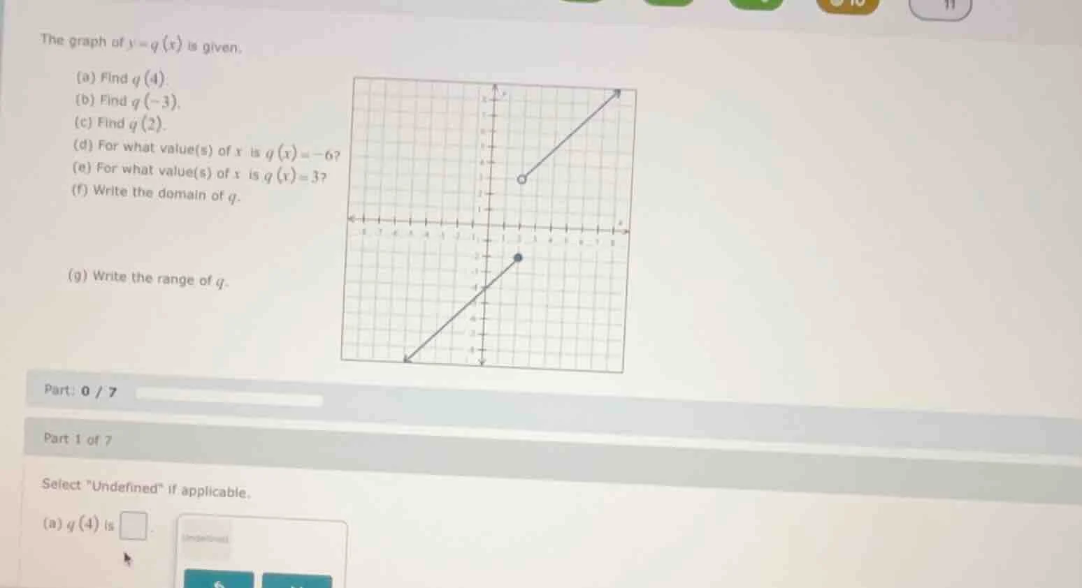 the graph of $y = g(x)$ is given. (a) find $g(4)$. (b) find $g(-3)$. (c…