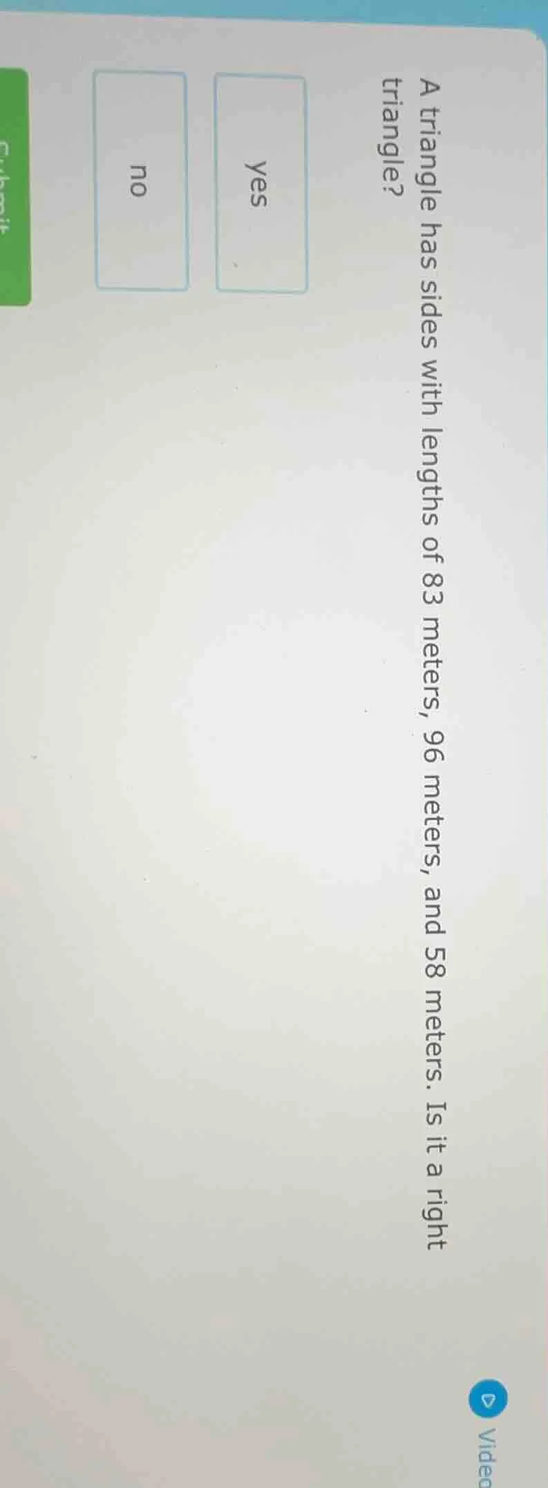 a triangle has sides with lengths of 83 meters, 96 meters, and 58 meter…