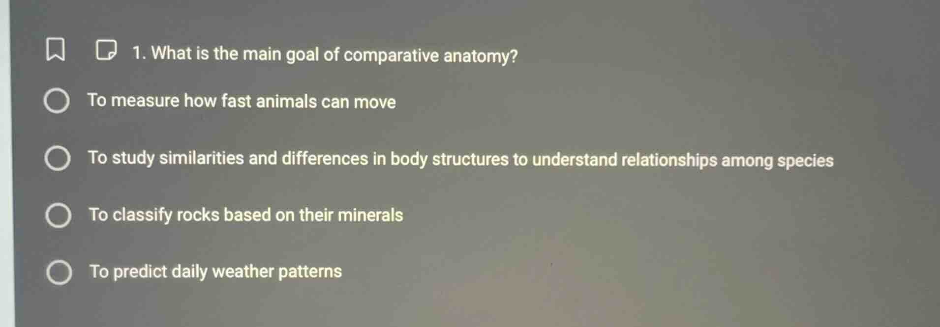 1. what is the main goal of comparative anatomy? to measure how fast an…