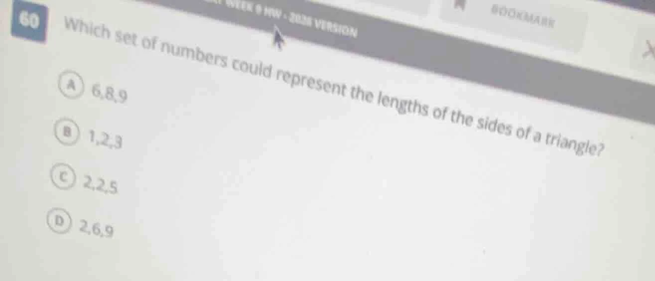 60 which set of numbers could represent the lengths of the sides of a t…