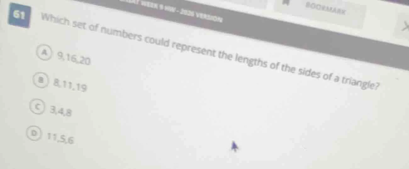 61 which set of numbers could represent the lengths of the sides of a t…