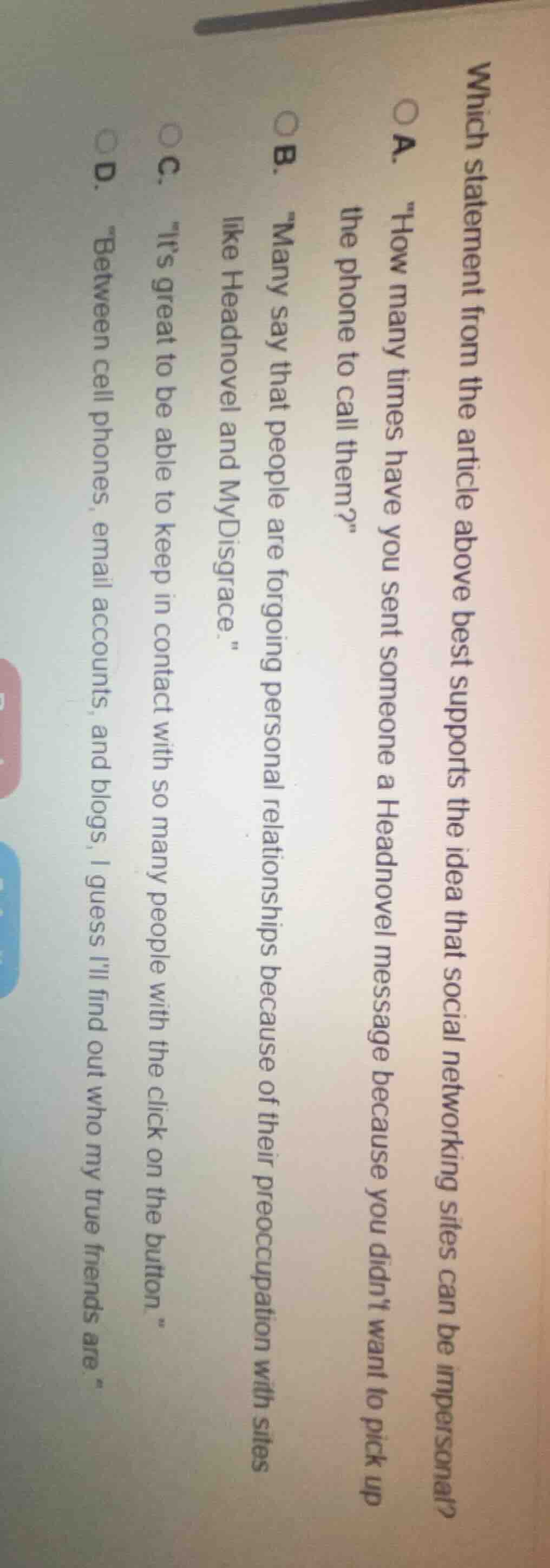 which statement from the article above best supports the idea that soci…