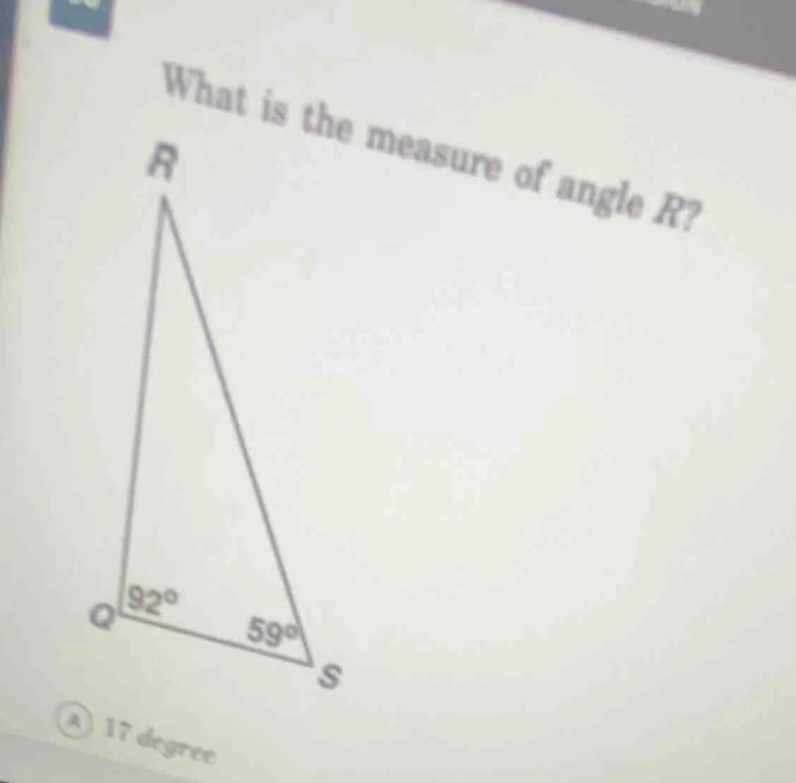 what is the measure of angle r? (there is a triangle rqs with angle at …