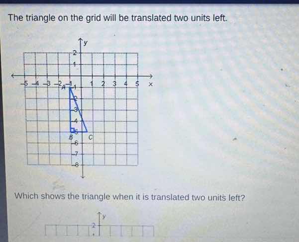 the triangle on the grid will be translated two units left. which shows…