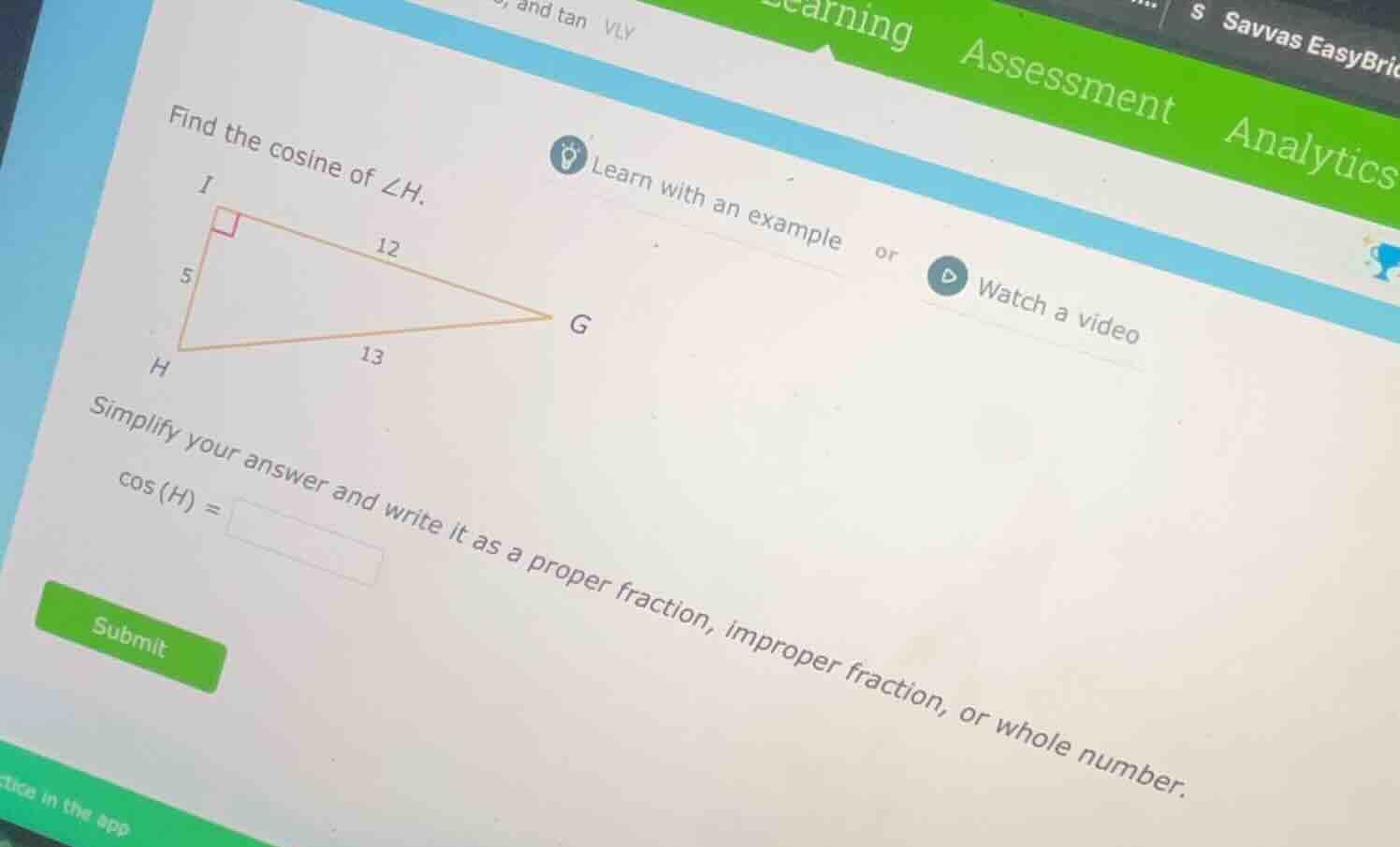 find the cosine of $\\angle h$. simplify your answer and write it as a …