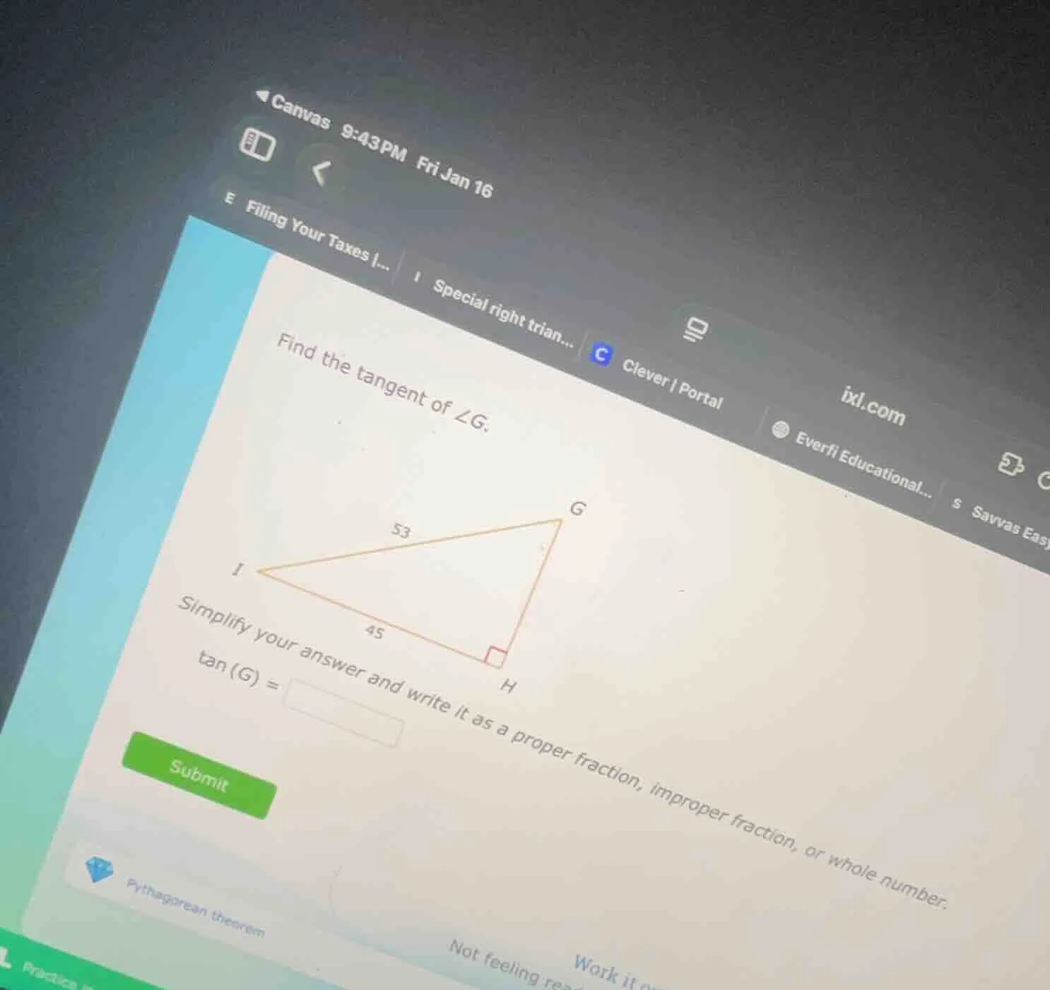 find the tangent of ∠g. simplify your answer and write it as a proper f…