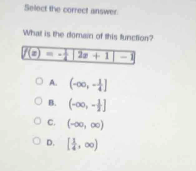 select the correct answer. what is the domain of this function? $f(x) =…