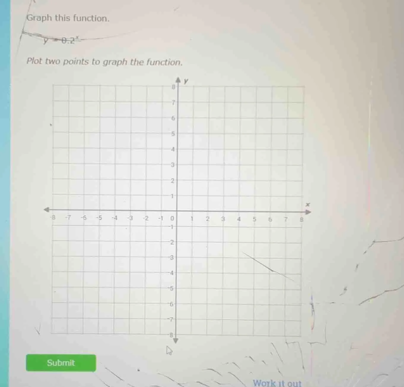 graph this function. y = 0.2^x plot two points to graph the function.