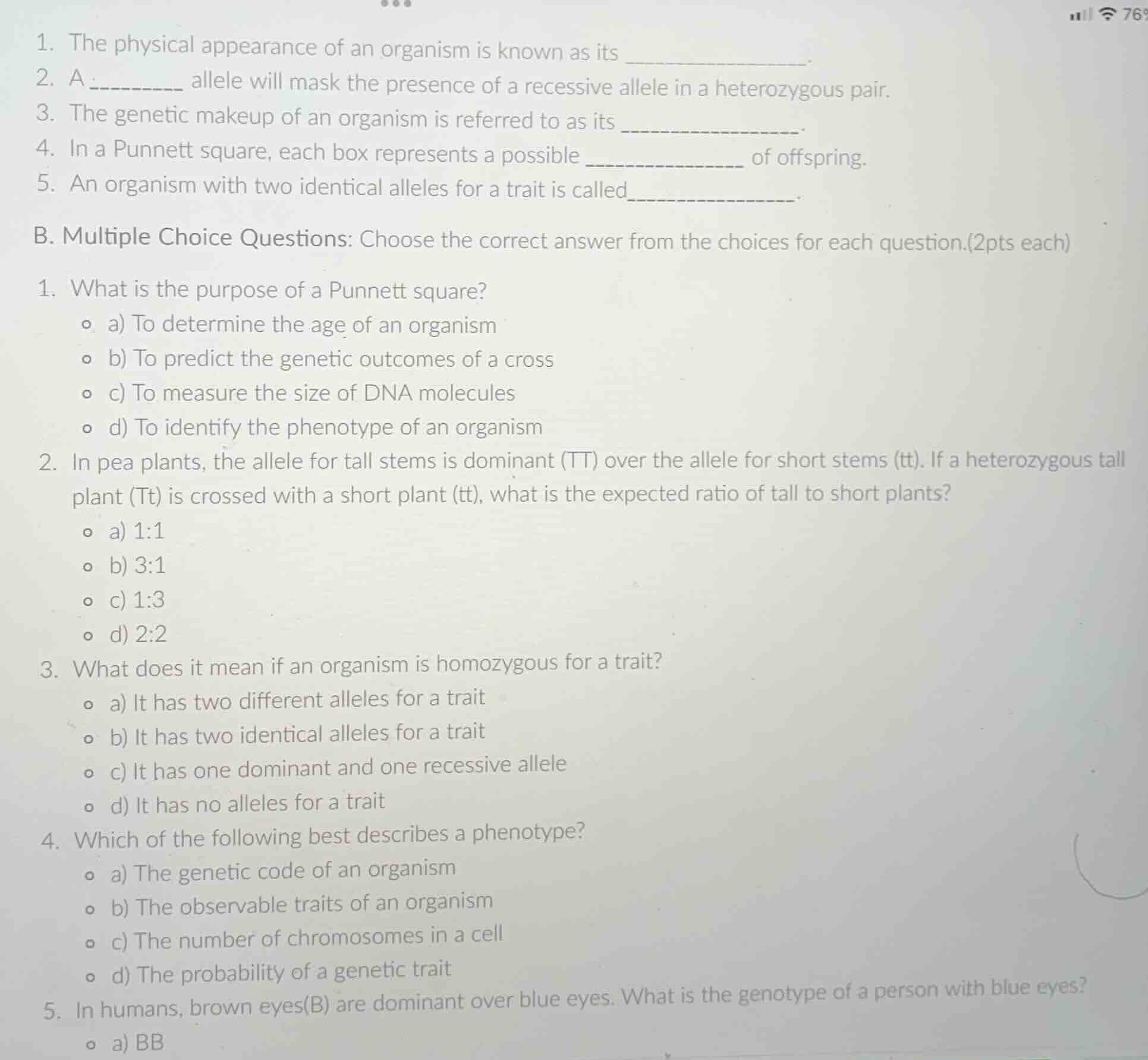 1. the physical appearance of an organism is known as its _____________…