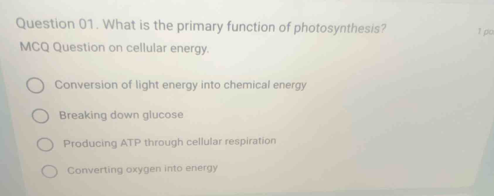 question 01. what is the primary function of photosynthesis? mcq questi…