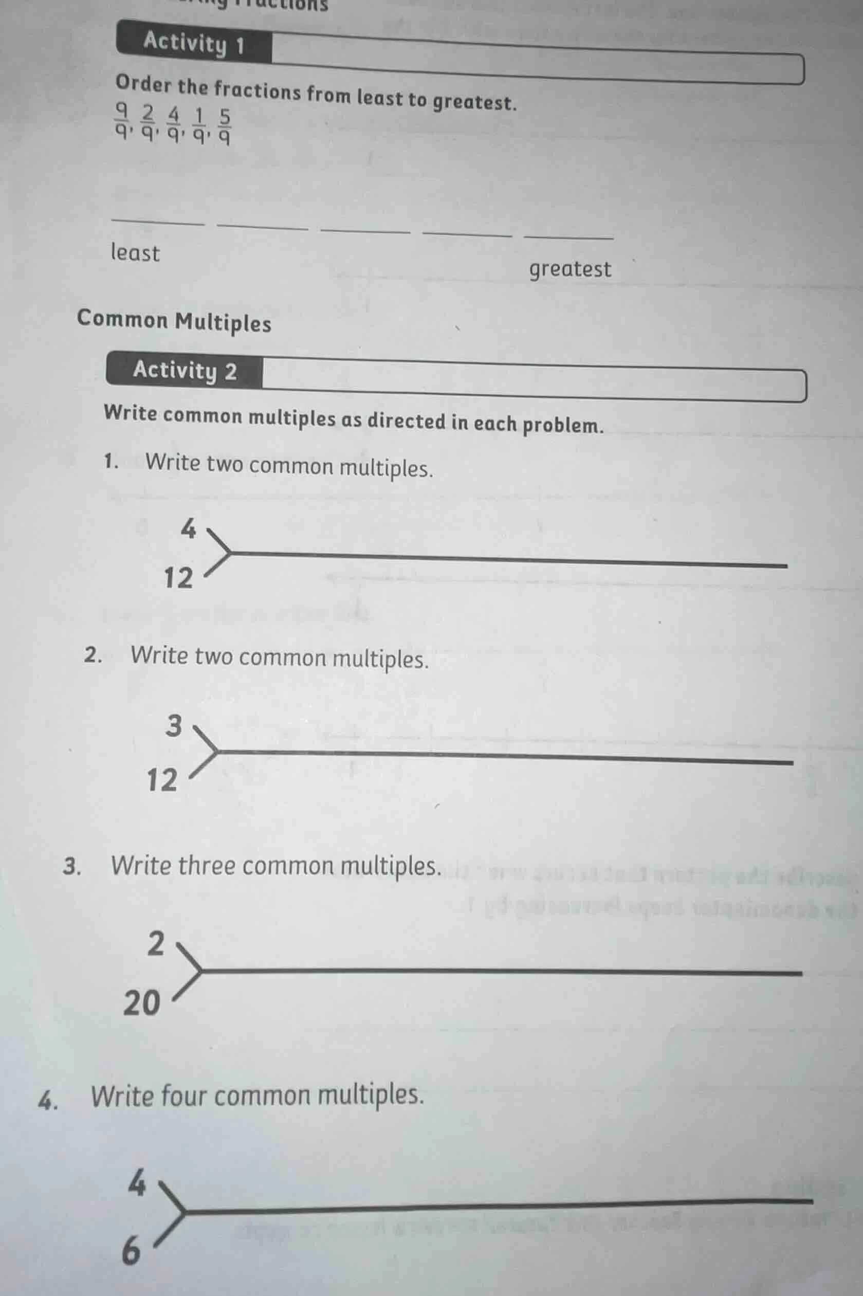 activity 1 order the fractions from least to greatest. \\(\\frac{9}{9},…