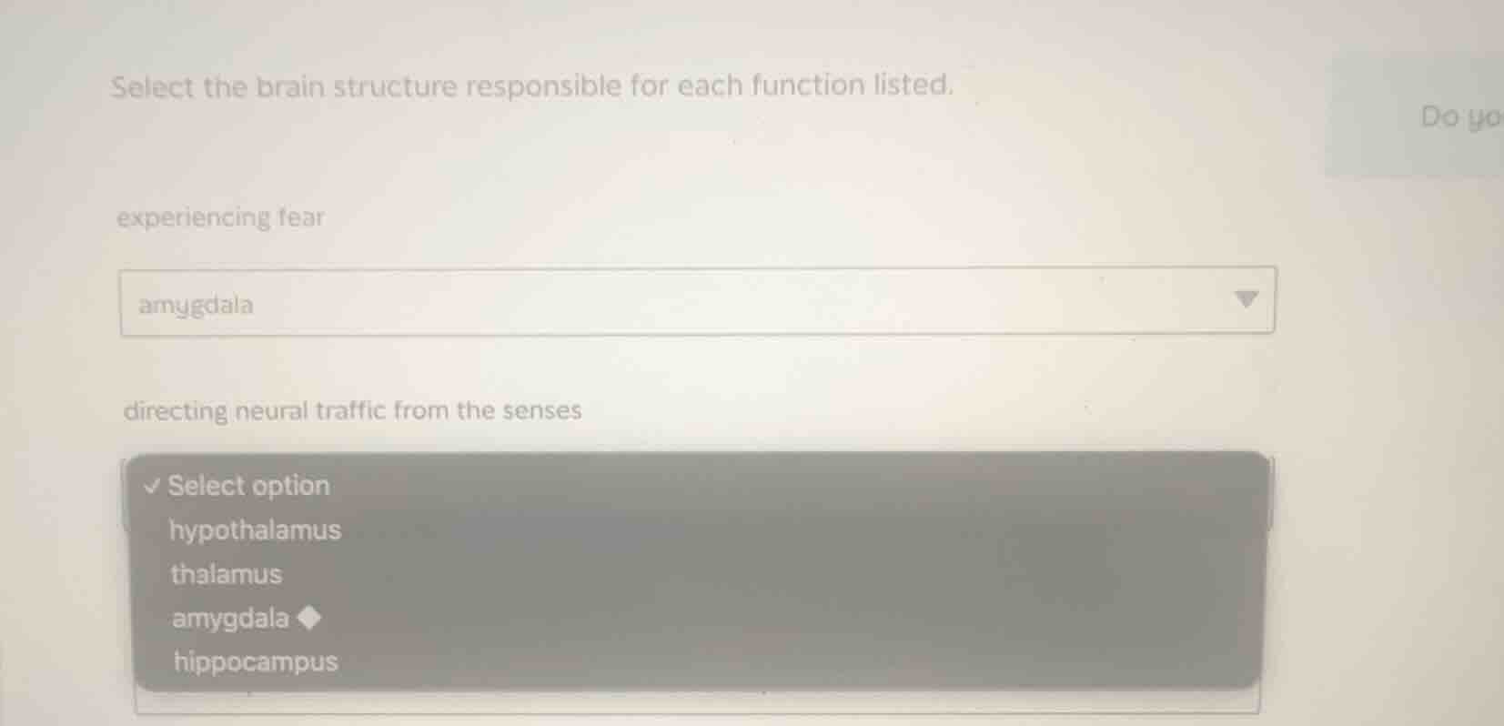select the brain structure responsible for each function listed. experi…