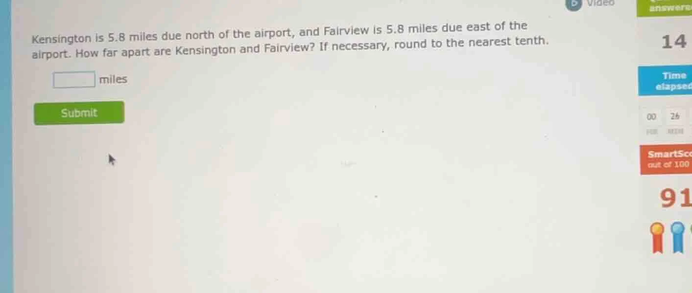 kensington is 5.8 miles due north of the airport, and fairview is 5.8 m…