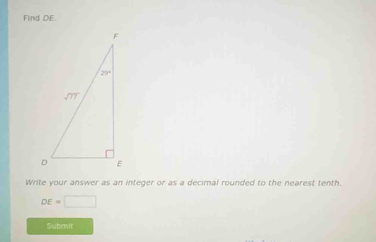 find de. write your answer as an integer or as a decimal rounded to the…