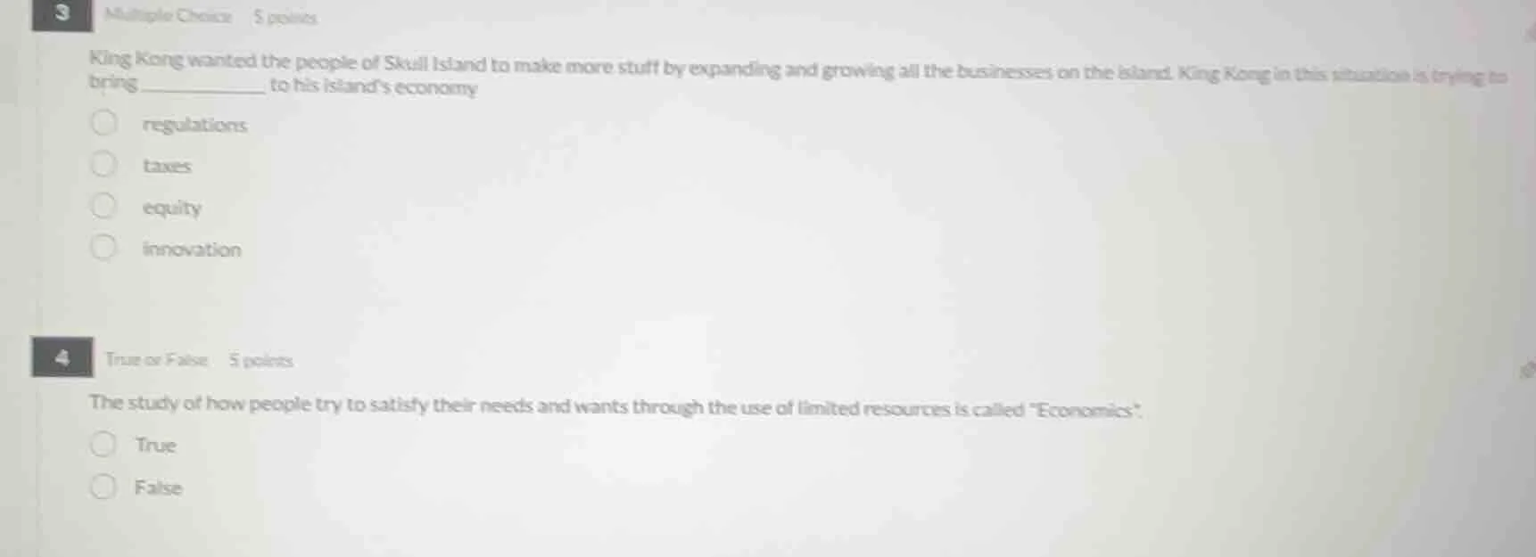 3 multiple choice 5 points king kong wanted the people of skull island …
