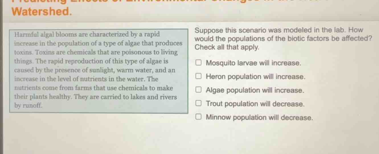 watershed. harmful algal blooms are characterized by a rapid increase i…