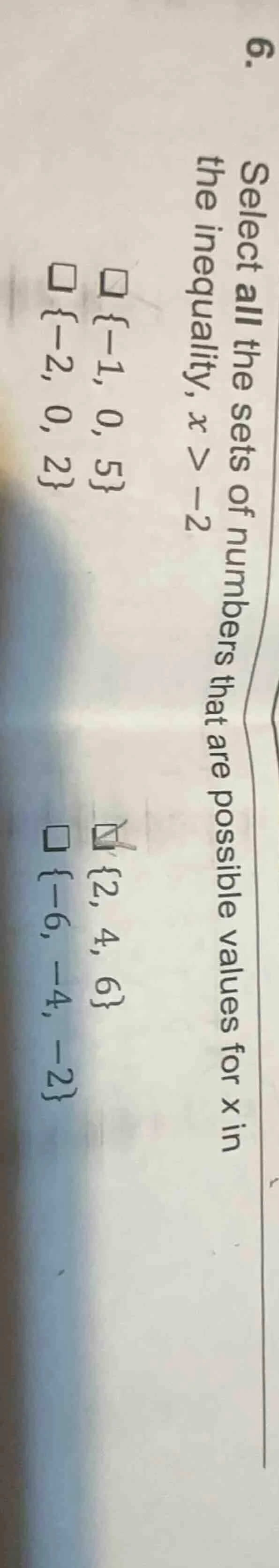 6. select all the sets of numbers that are possible values for x in the…