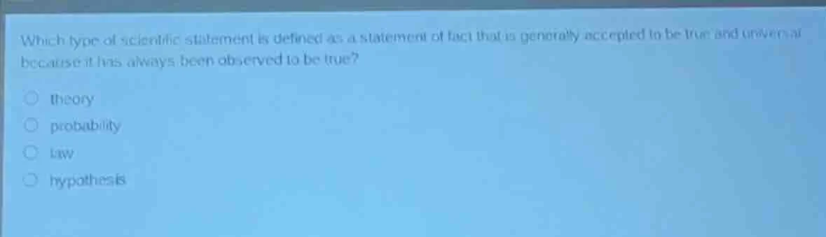 which type of scientific statement is defined as a statement of fact th…