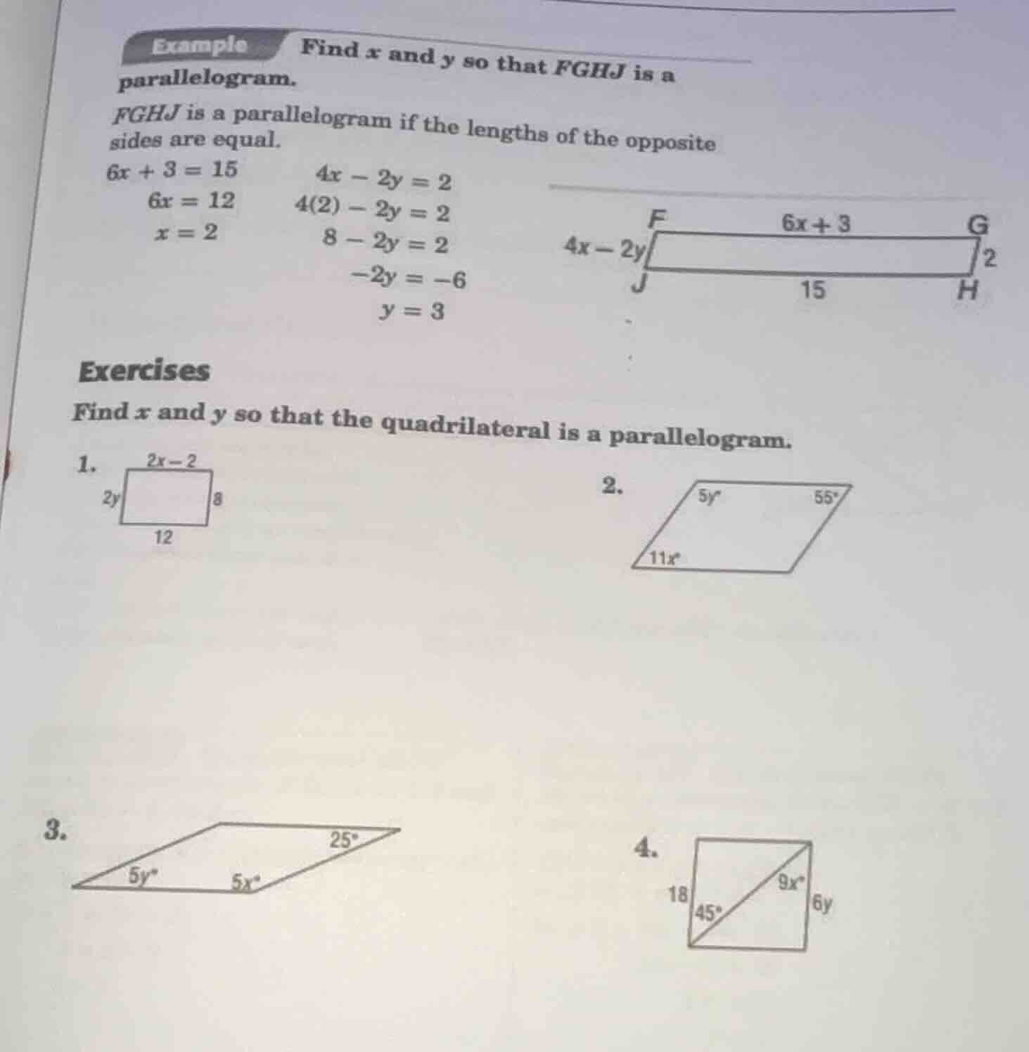 example find x and y so that fghj is a parallelogram. fghj is a paralle…