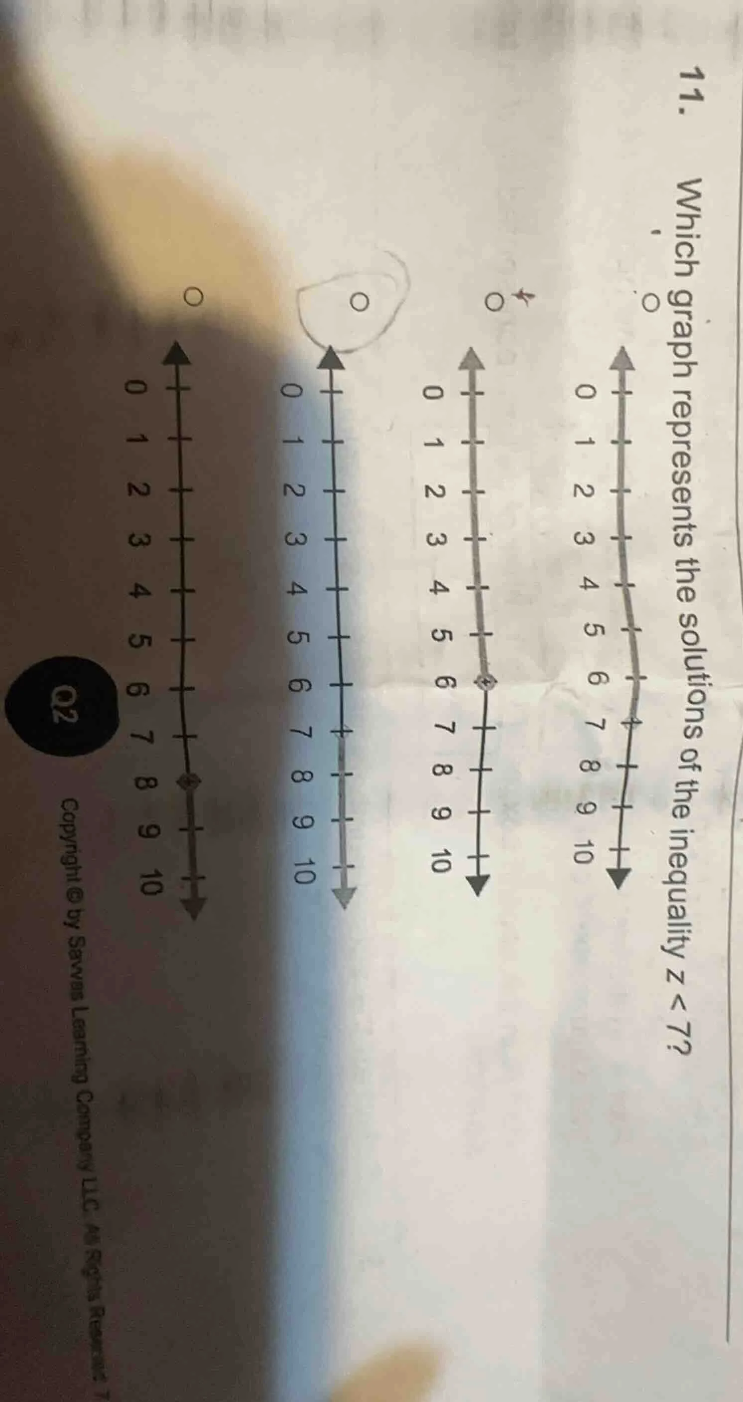 11. which graph represents the solutions of the inequality z < 7? copyr…