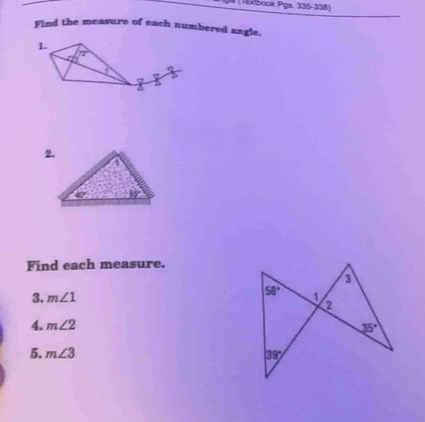 find the measure of each numbered angle. 1. 2. find each measure. 3. ( …