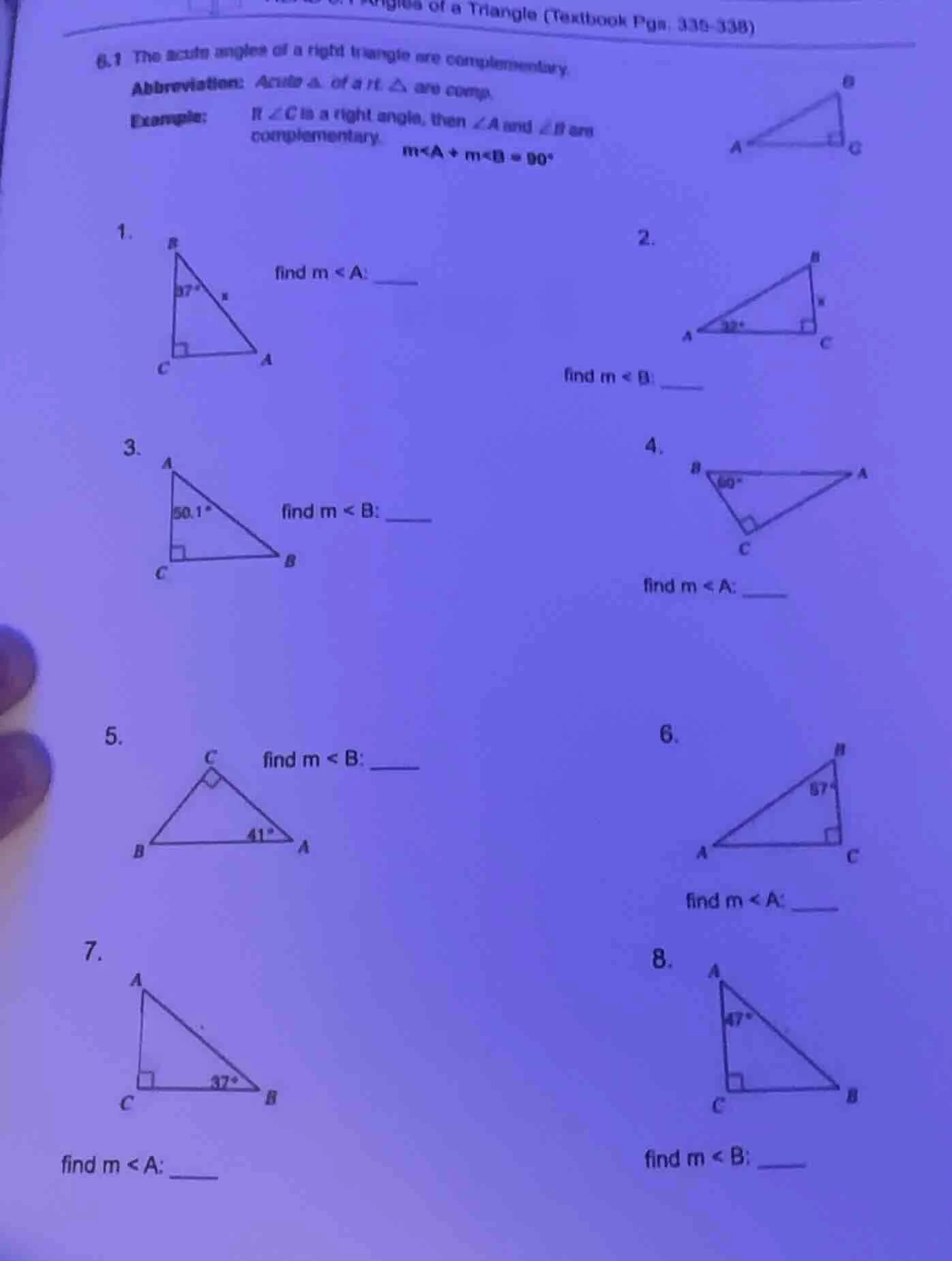 angles of a triangle (textbook pgs. 335 - 338) 6.1 the acute angles of …