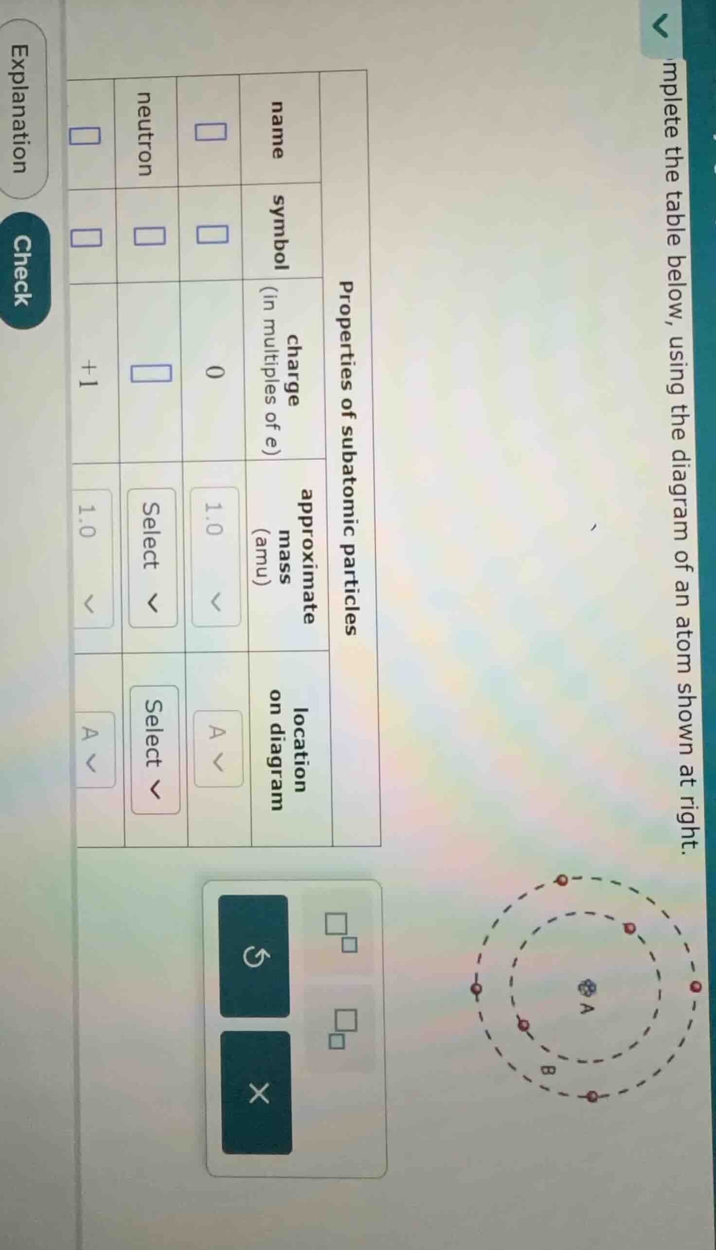 complete the table below, using the diagram of an atom shown at right. …