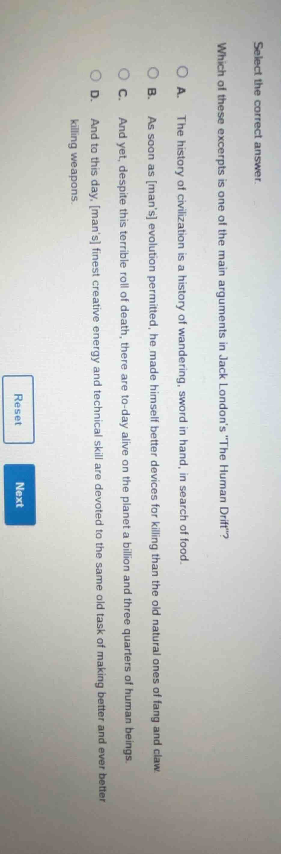 select the correct answer. which of these excerpts is one of the main a…