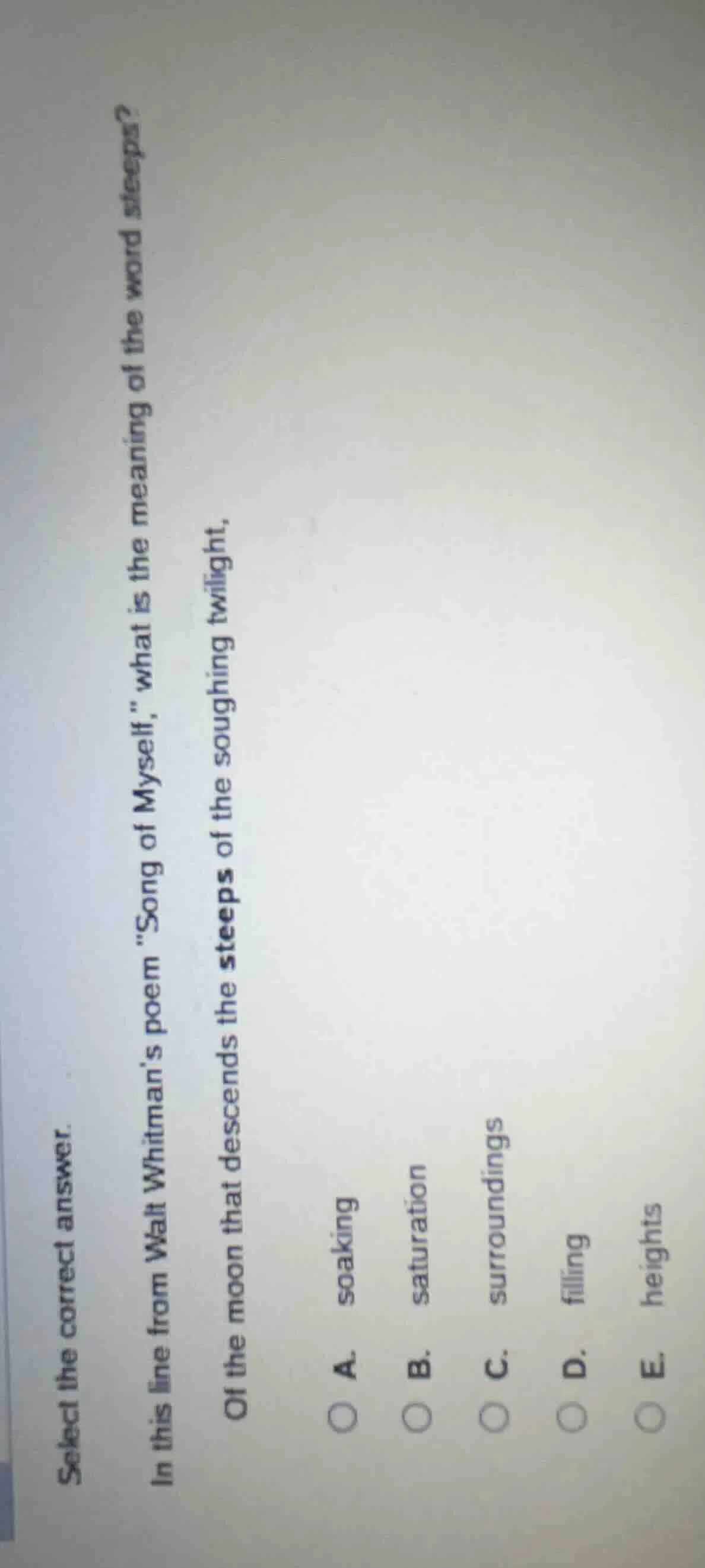 select the correct answer. in this line from walt whitmans poem \song o…