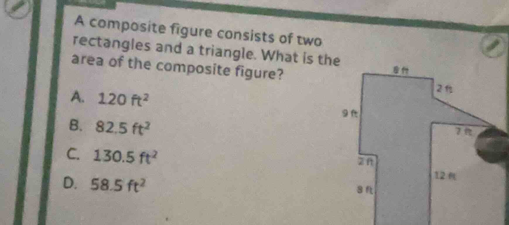 a composite figure consists of two rectangles and a triangle. what is t…