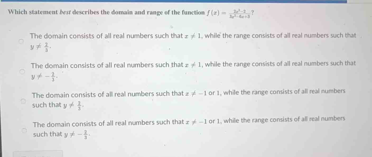 which statement best describes the domain and range of the function $f(…