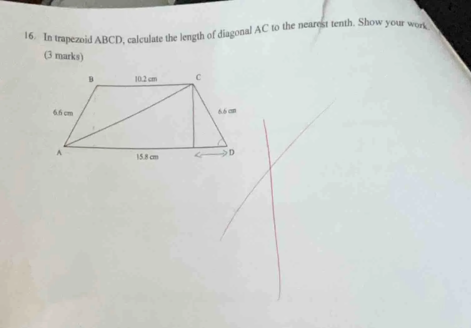 16. in trapezoid abcd, calculate the length of diagonal ac to the neare…