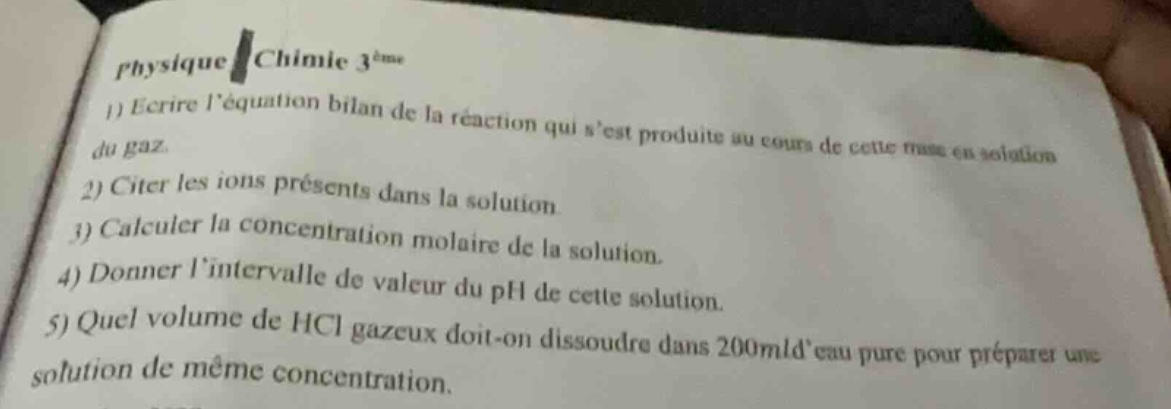 physique chimie 3ème 1) écrire l’équation bilan de la réaction qui s’es…