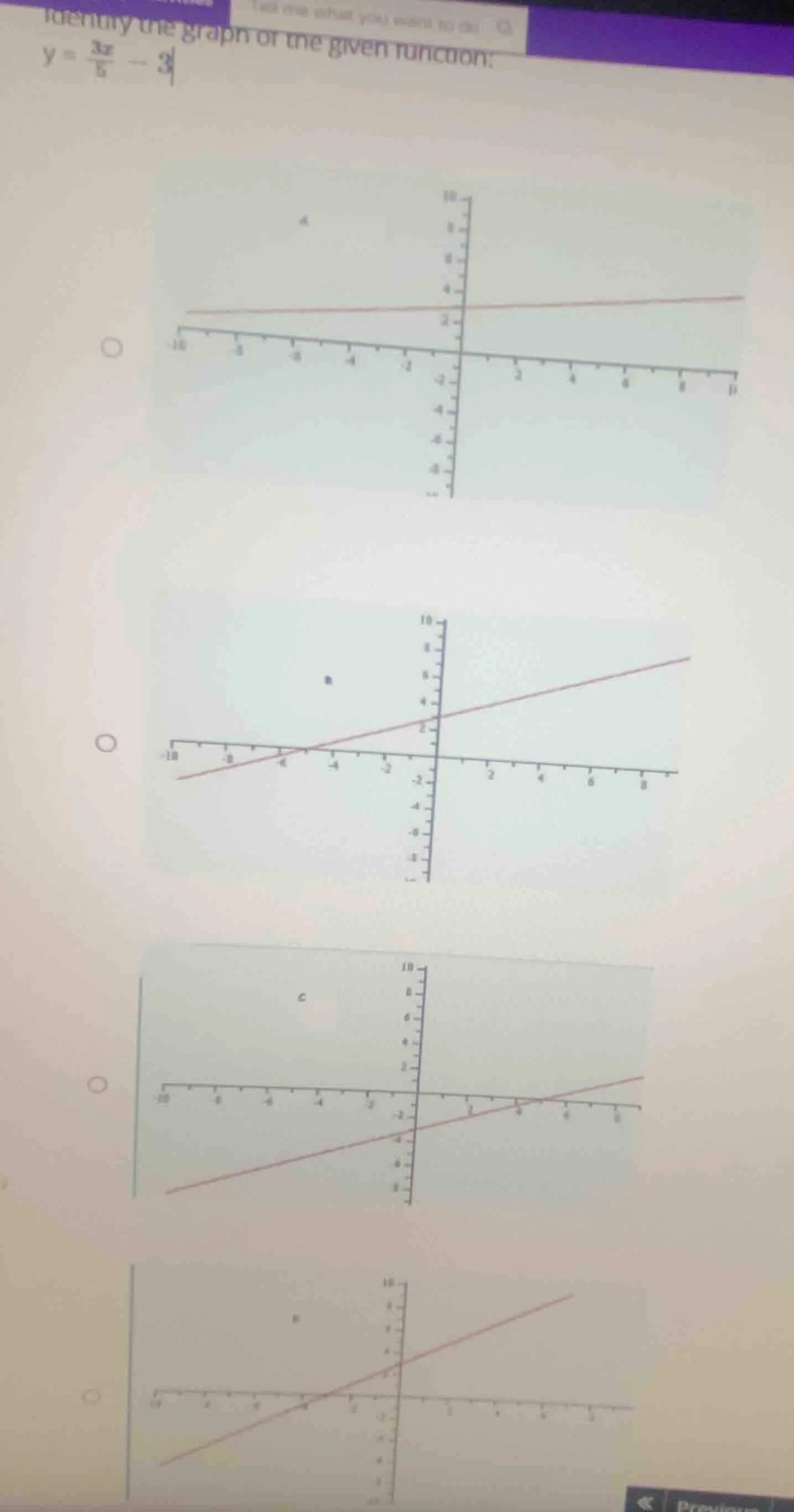 identify the graph of the given function: $y = \\frac{3x}{5} - 3$