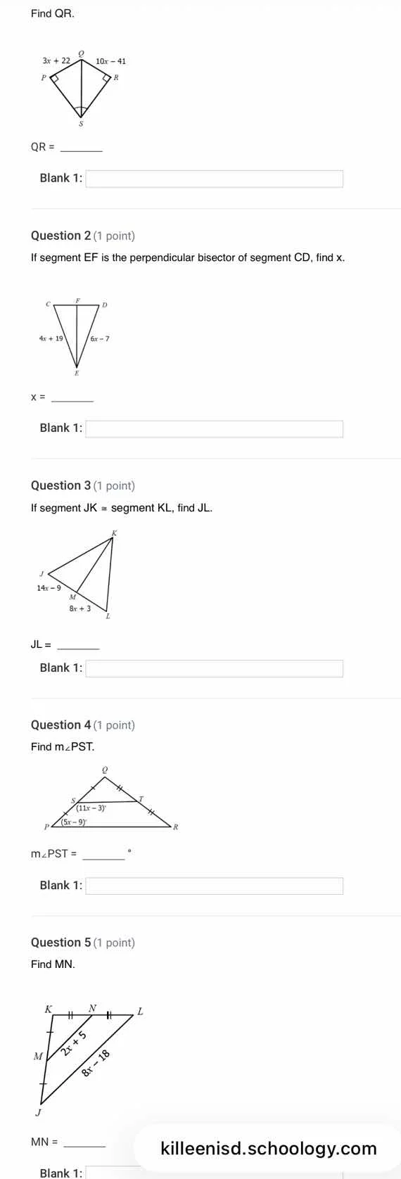 find qr. qr = blank 1: question 2 (1 point) if segment ef is the perpen…