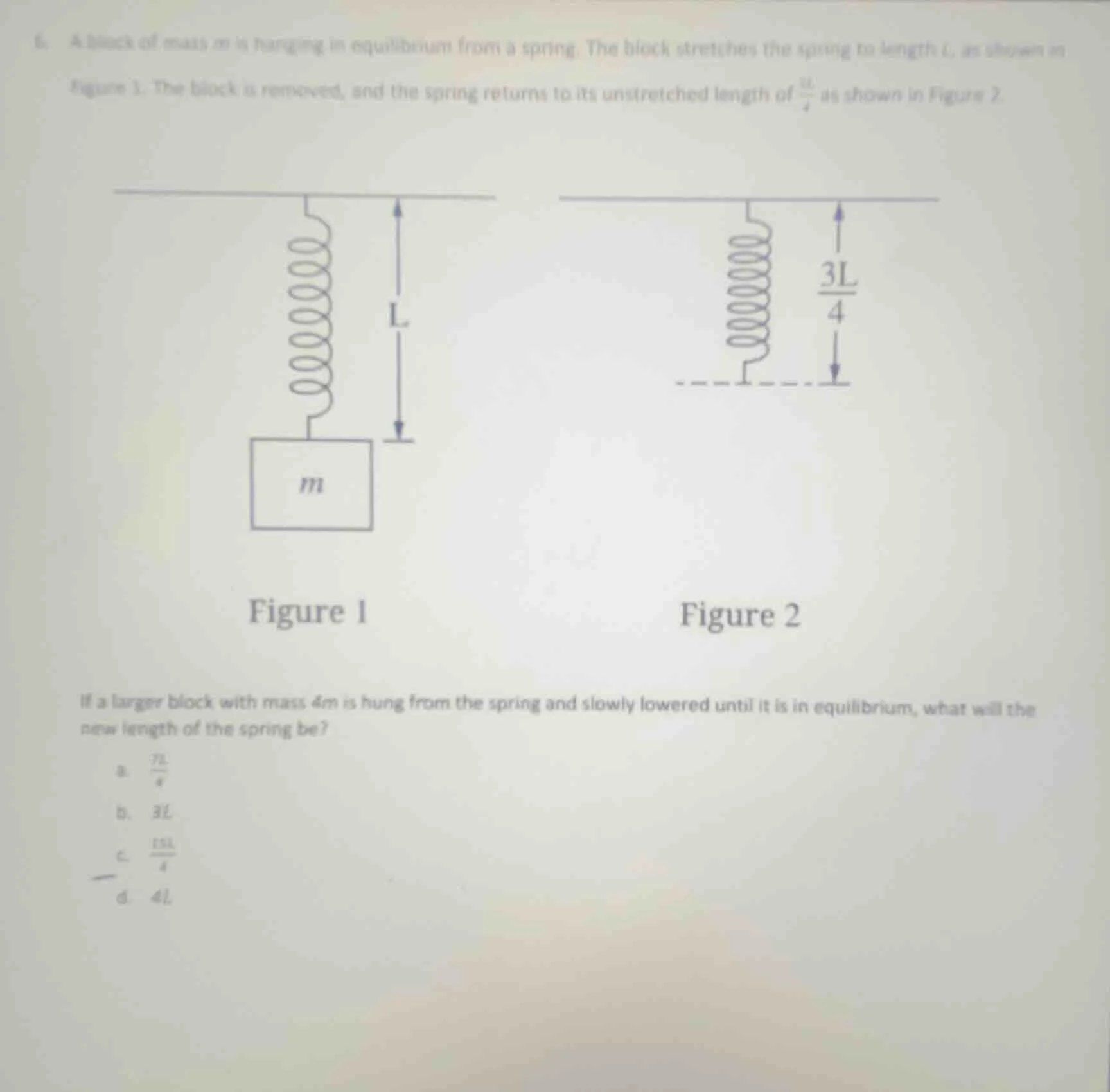 6. a block of mass ( m ) is hanging in equilibrium from a spring. the b…