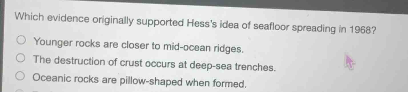 which evidence originally supported hesss idea of seafloor spreading in…