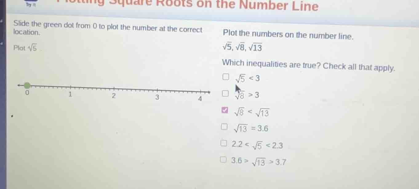 plotting square roots on the number line slide the green dot from 0 to …