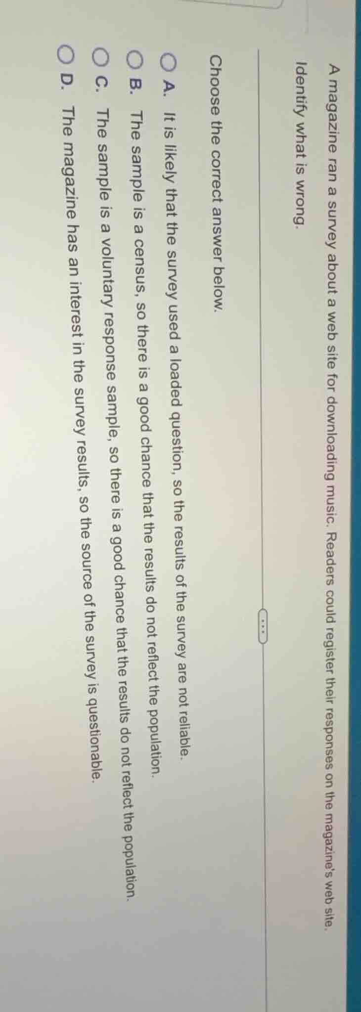 a magazine ran a survey about a web site for downloading music. readers…