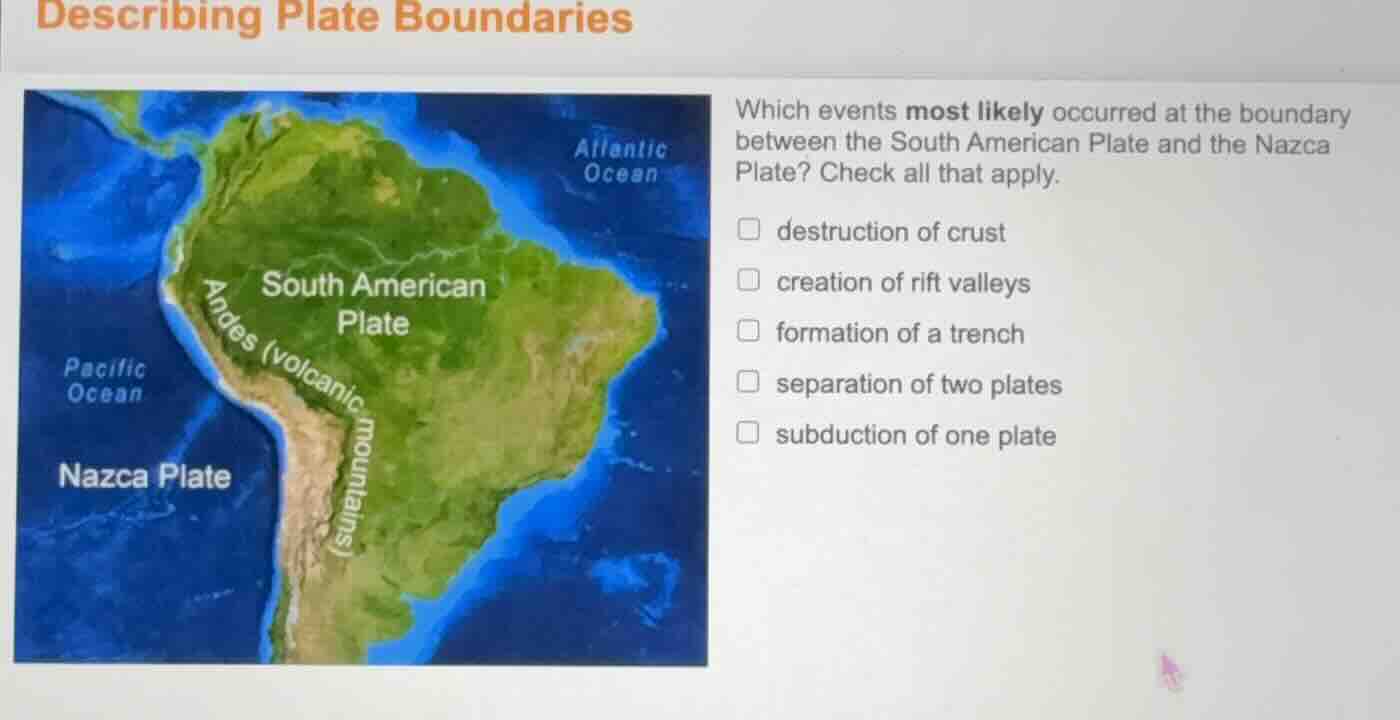describing plate boundaries which events most likely occurred at the bo…