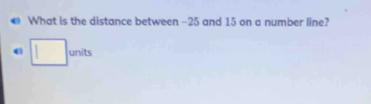 what is the distance between -25 and 15 on a number line? □ units