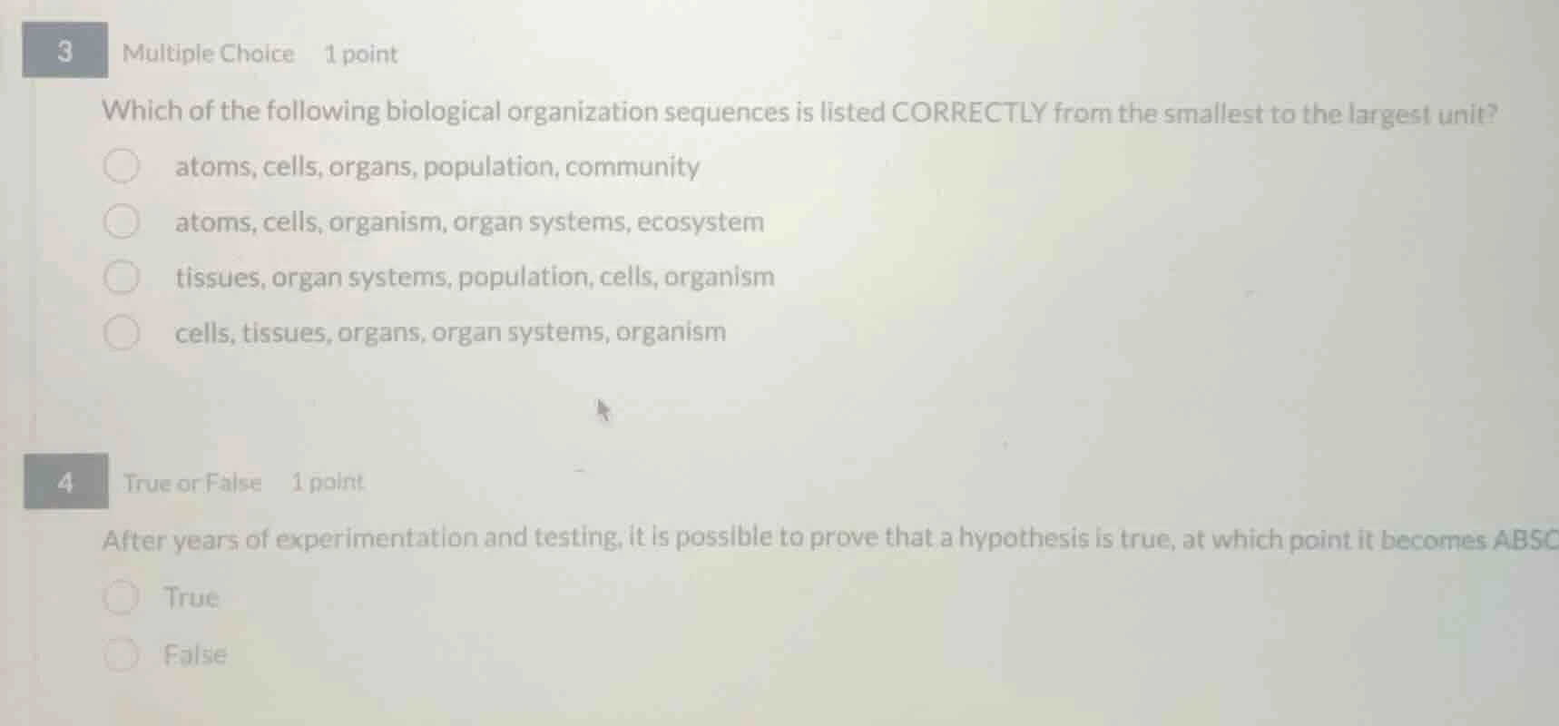 3 multiple choice 1 point which of the following biological organizatio…