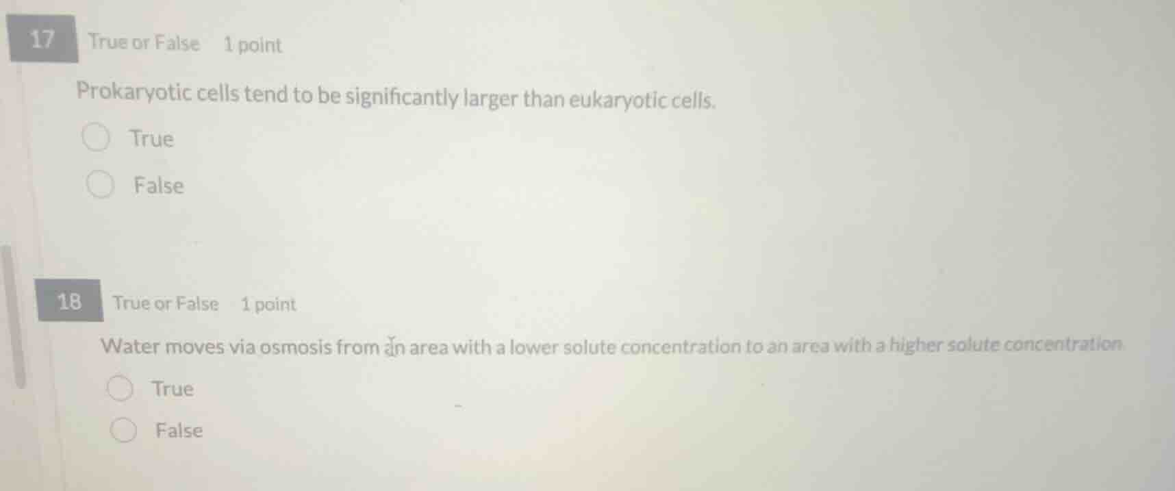 17 true or false 1 point prokaryotic cells tend to be significantly lar…