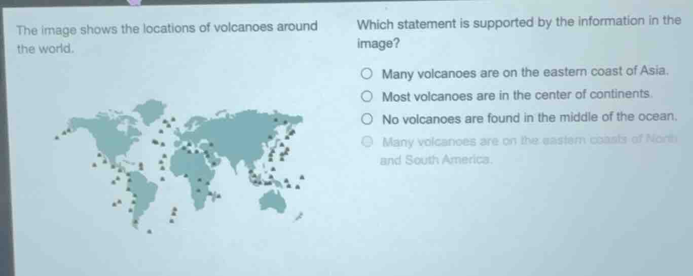 the image shows the locations of volcanoes around the world. which stat…